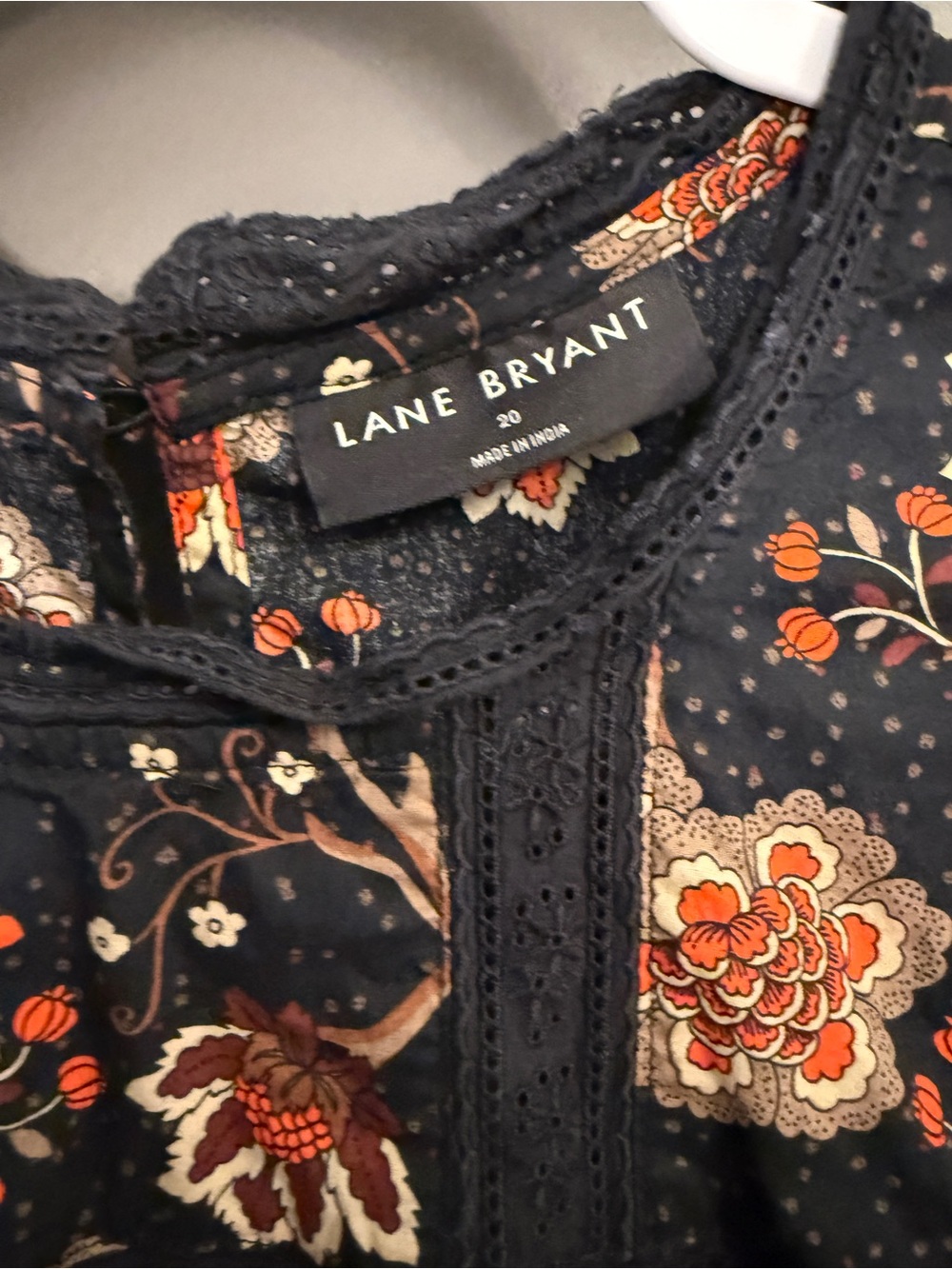 Lane Bryant Black Floral Flutter Sleeve Blouse with Orange Accents - Picture 2 of 3